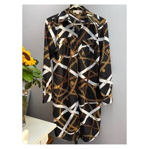 Michael Kors Michael Black and Gold Chain Pattern Shirt Dress